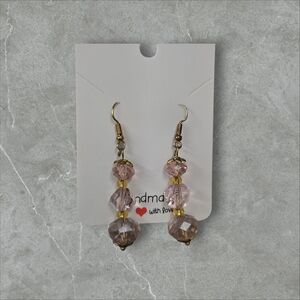 Chic Pink Faceted Triple Drop Earrings With Gold Accents And Beads NWOT